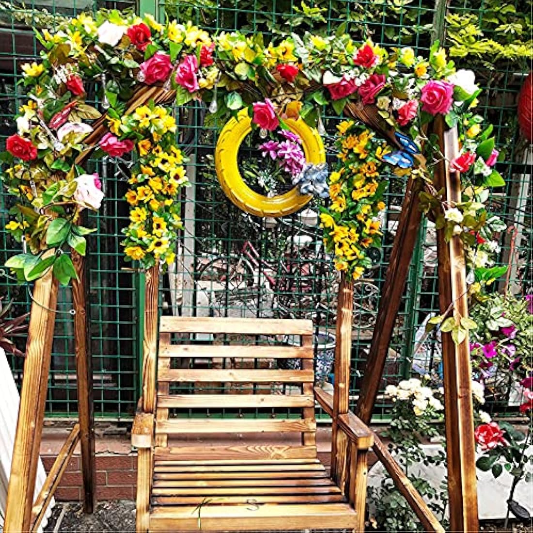 YELYAN 2 Pack Hanging Sunflower Garlands, Artificial Sunflower Garland Silk Sunflower Vine Faux Flower Hanging Garland with Green Leaves Fake Floral Arrangement for Wedding Party Home Décor