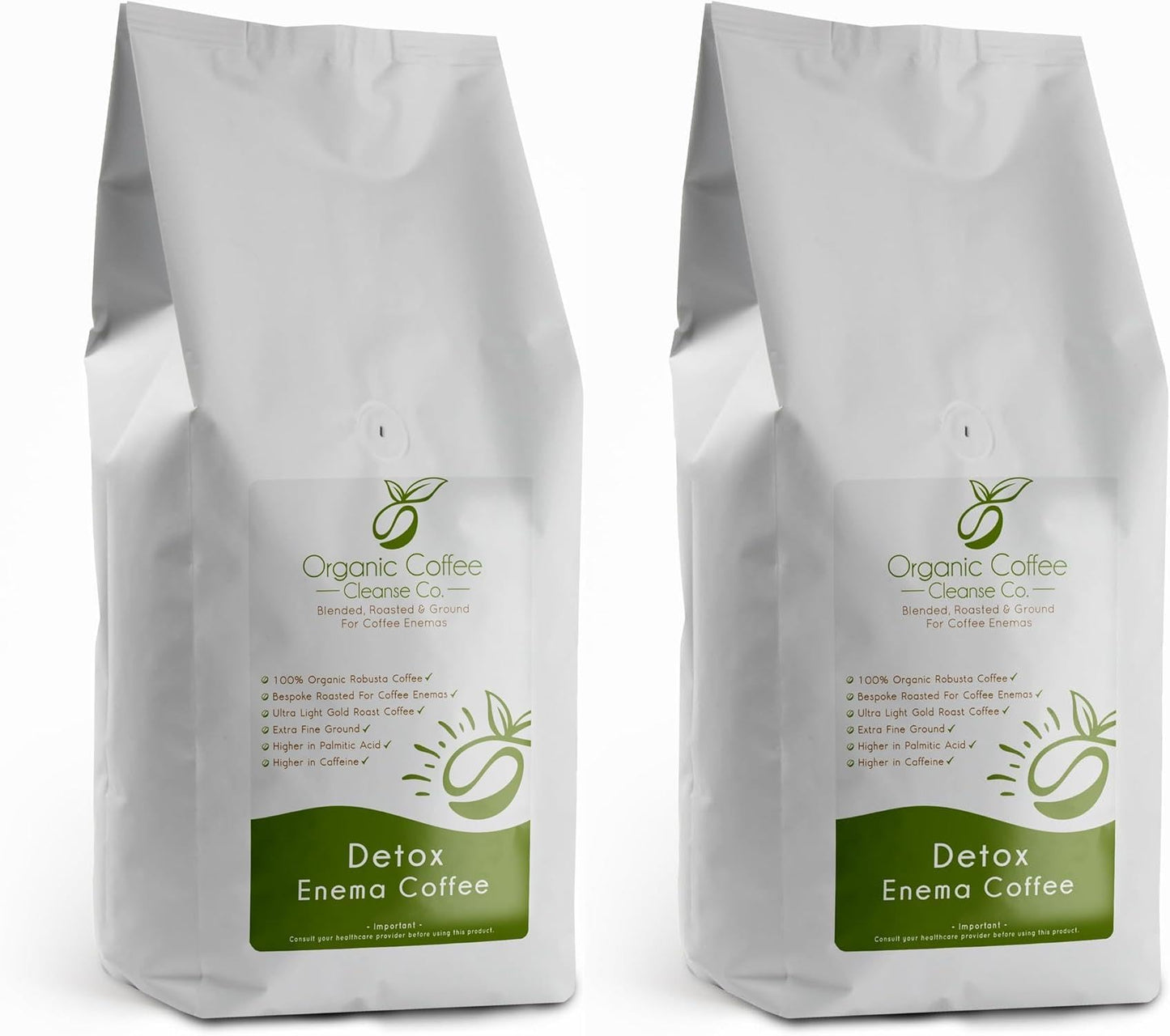 Ground Enema Coffee 2kg - 2 x 1kg Bundle - For Coffee Enemas - 100% Robusta & 100% Organic - Ultra Light Gold Roast - Fine Grind