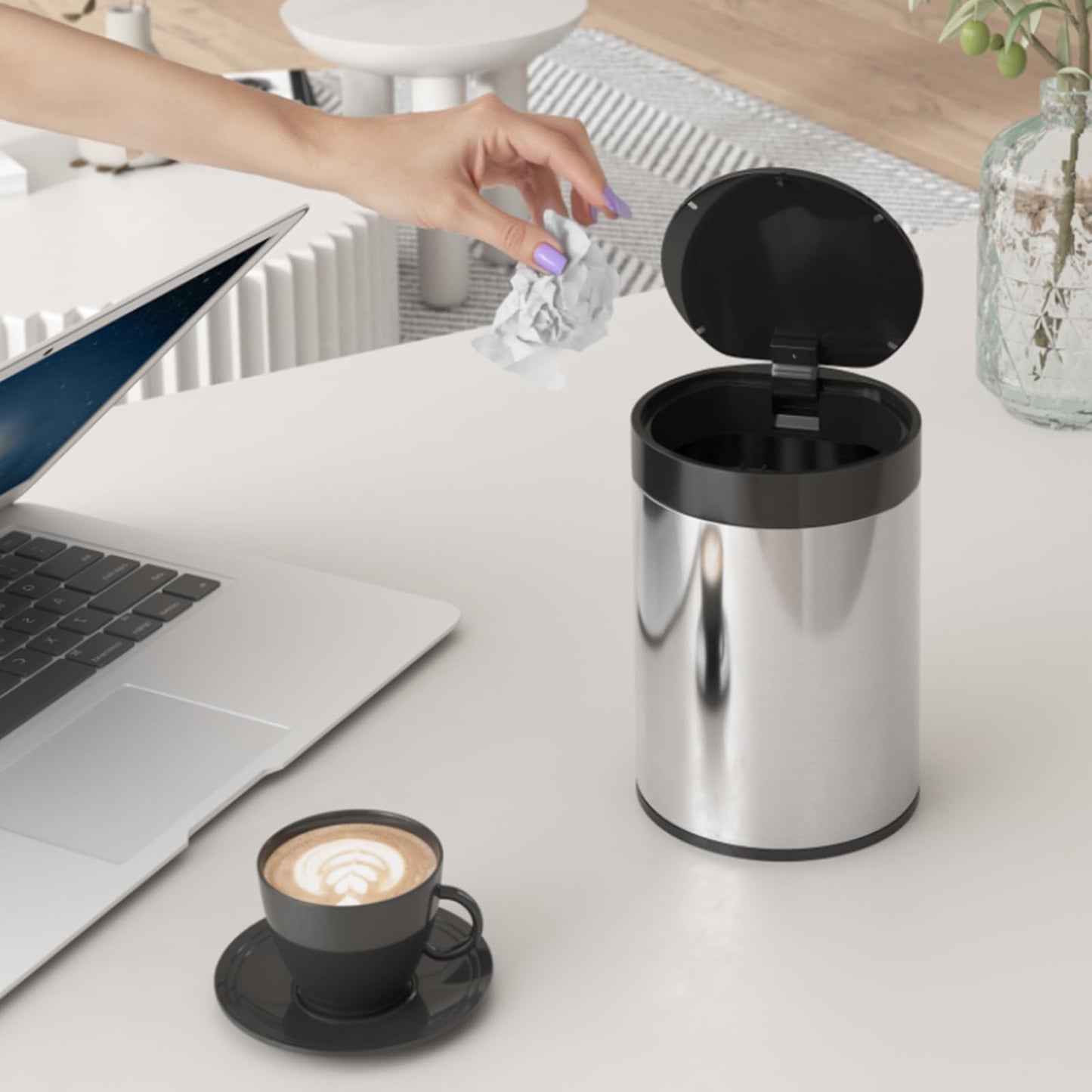 SolaceCove Mini Bin with Lid, Tea Bag Bin Stainless Steel Desktop Small Trash Can, 0.4Gal 1.5L Tabletop Trash Can