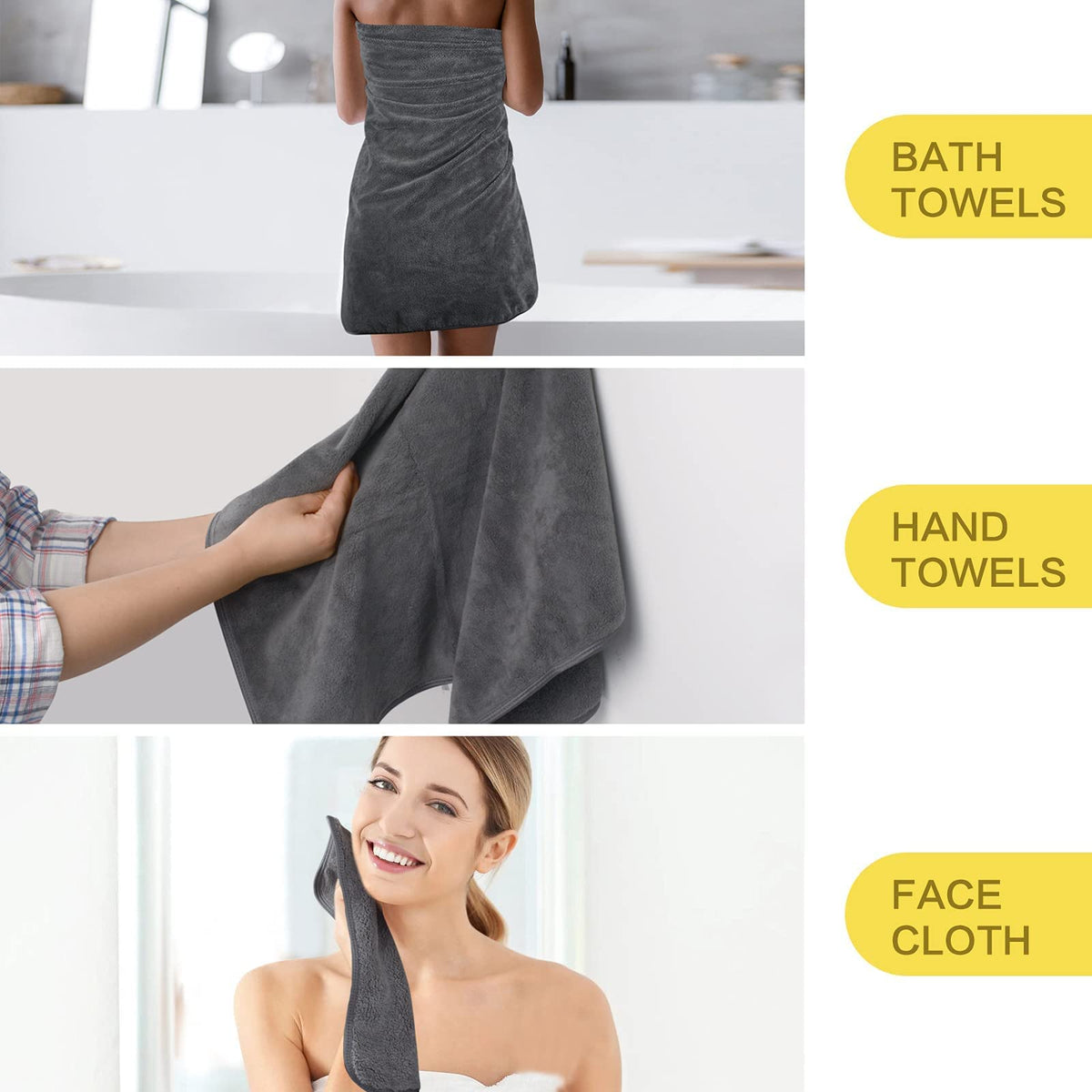 KinHwa Bath Towel Set Soft and Plush 100% Microfibre Bathroom Towels Ultra Absorbent Towels for Bath Shower Spa