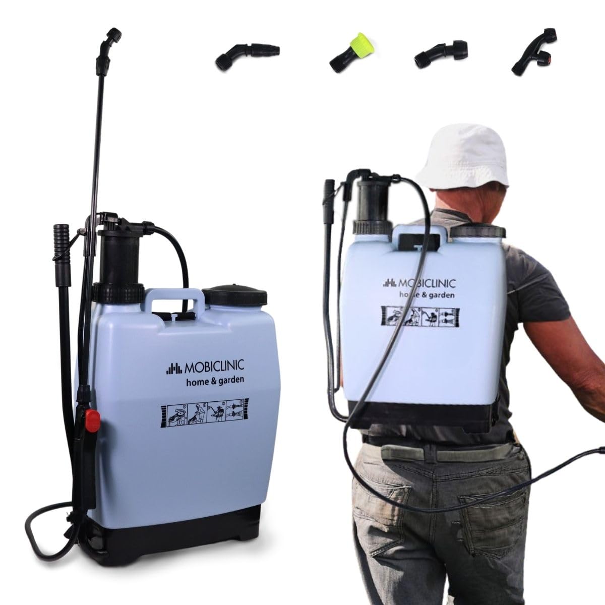 Mobiclinic?, Pump Sprayer, Capacity 16 L, Pressure Sprayer, Backpack, For Garden, Fumibug, Pump Sprayer, 4 Adjustable Nozzles, Light Weight 2,6 kg,