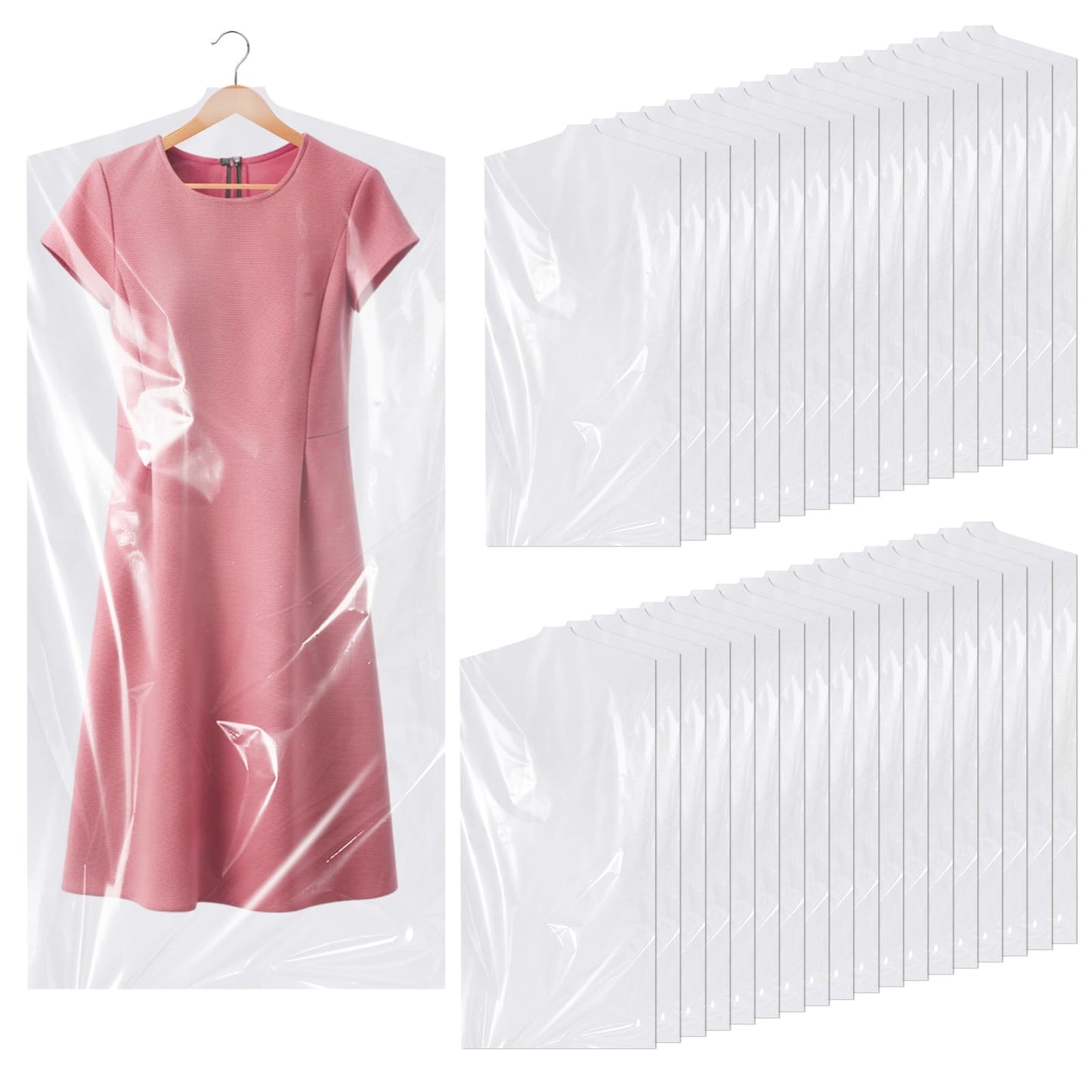 50 Pack Plastic Clothes Covers, Dry Cleaning Bags, Garment Bags 60 * 140 cm