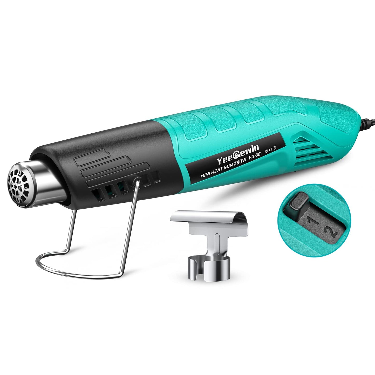 Yeegewin Heat Gun Dual Temp, Fast Heat Mini Hot Air Gun 249?C-455?C with 2-Temp Settings Overload Protection Reflector Nozzle, 1.5m Long Cable for
