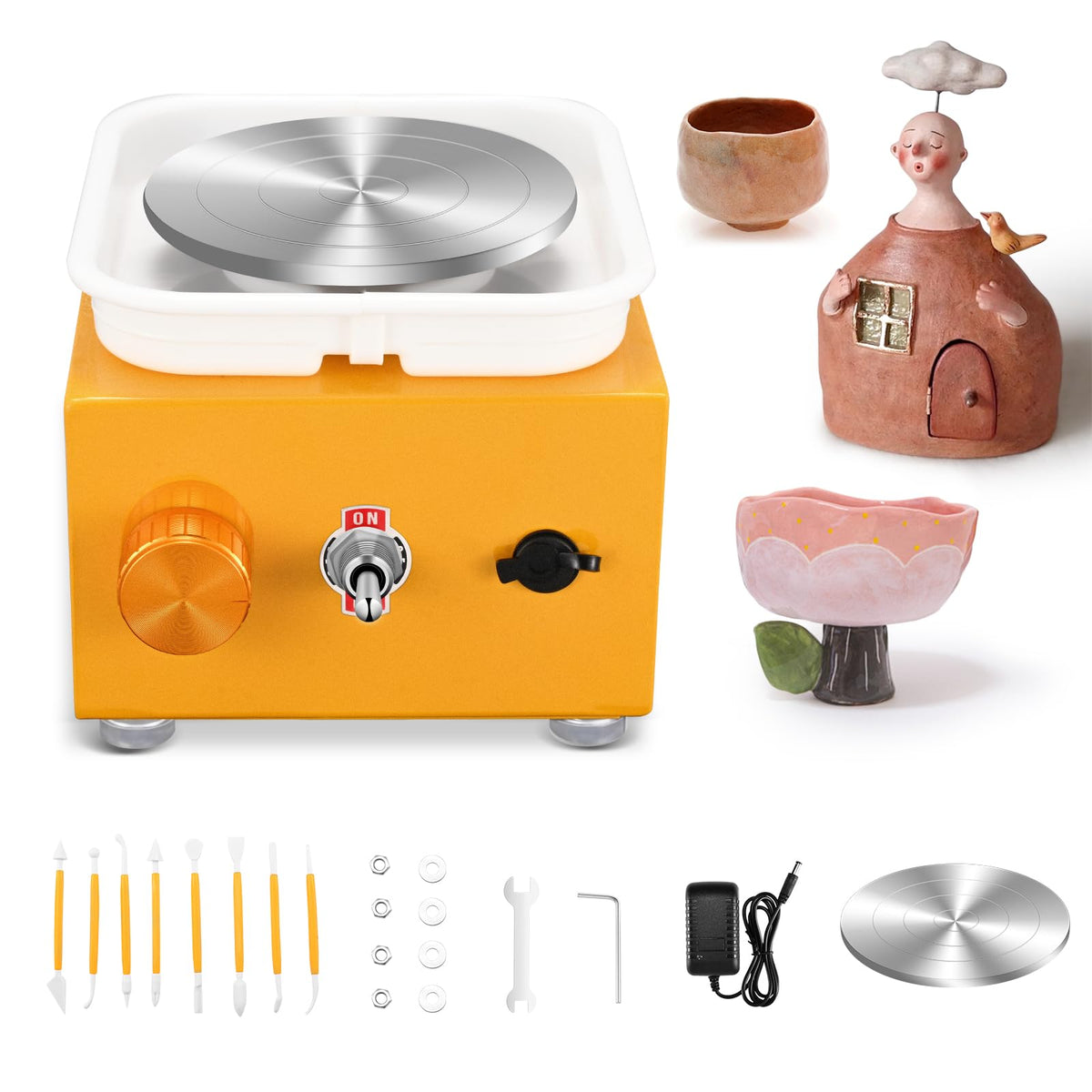 Pottery Wheel, Mini Electric Pottery Wheels with 2 Turntables 6.5cm/10cm, Clay Tools and Removable ABS Basin, Pottery Wheel for Adults Kids Beginners