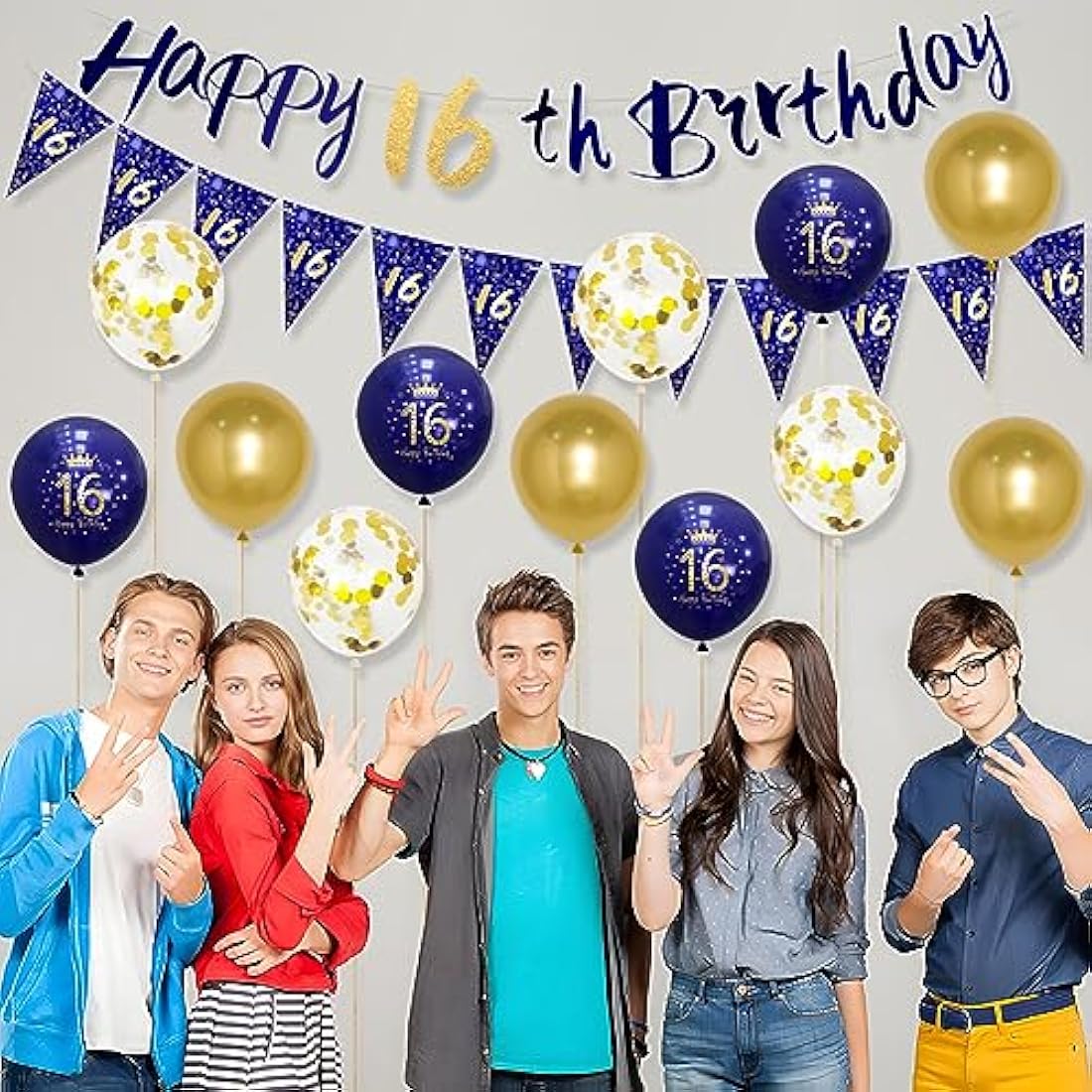 Boys 16th Birthday Decorations Navy Blue Gold 16th Birthday Party Decorations Boys Banner Bunting Kit by Wonsta