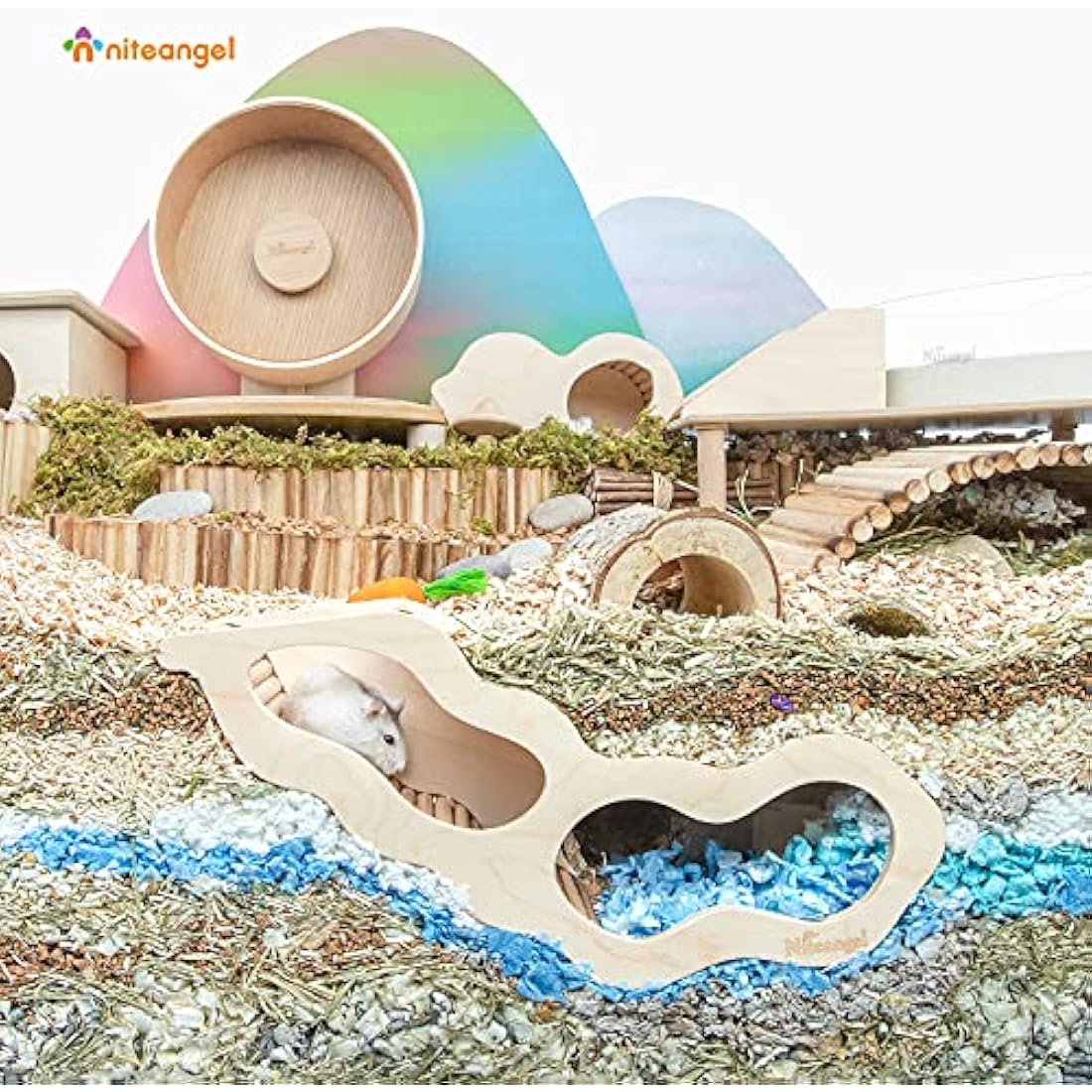 Niteangel Hamster House w/Climbing Ladder for Hamsters Gerbils Mice or Similar-Sized Pets (Secret Peep Tunnel Hamster Hut)