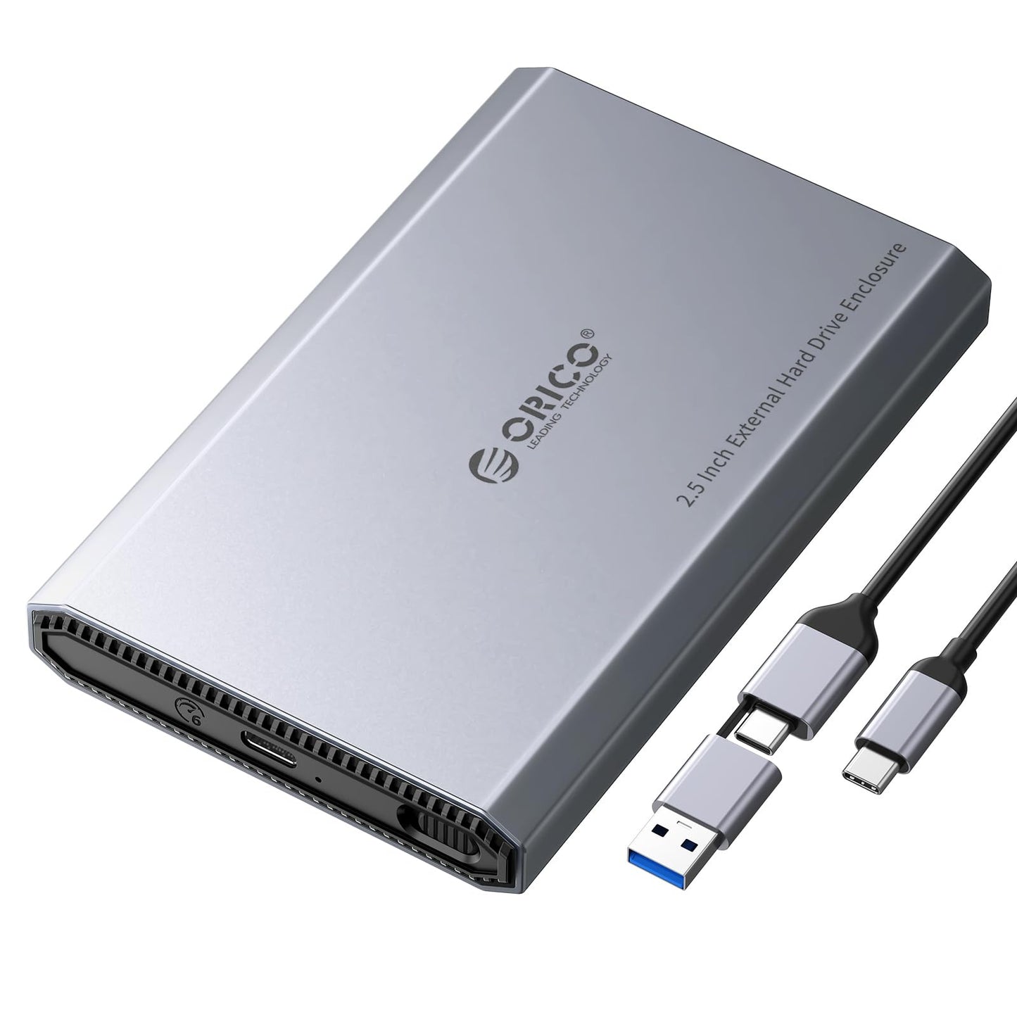 ORICO Aluminum USB C Hard Drive Enclosure for 2.5 Inch SATA SSD/HDD, USB 3.2 GEN 2 USB C to USB A/C 2 in 1 Cable, Support macOS Windows Linux OS,