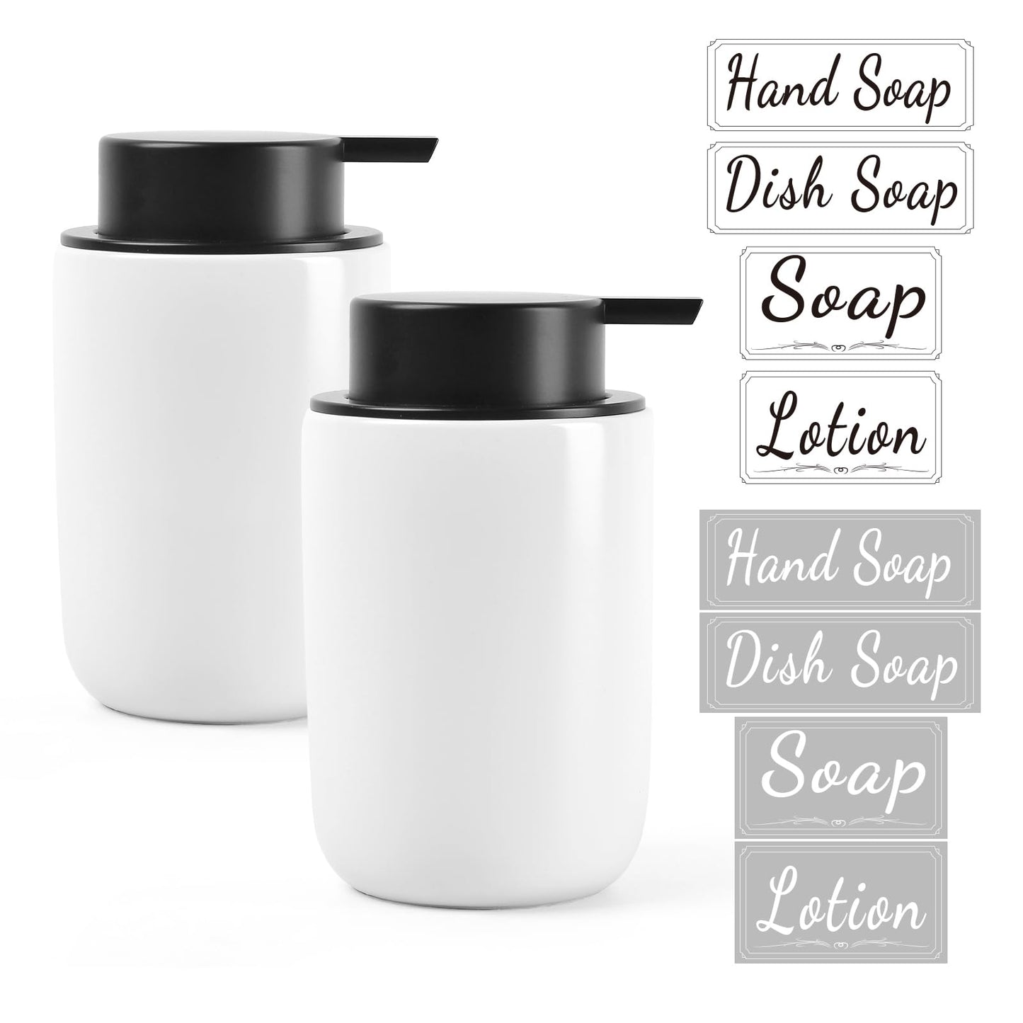 BosilunLife Hand Soap Dispenser for Bathroom Decro 12oz Ceramic Kitchen Dish Dispenser (Foam Pump, 2PCS White)