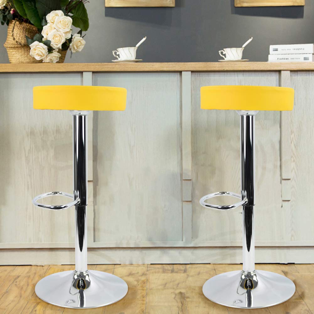 KKTONER Round Bar Stool PU Leather with Footrest Height Adjustable Swivel Pub Chair Home Kitchen Bar stools Backless Stool (Yellow)