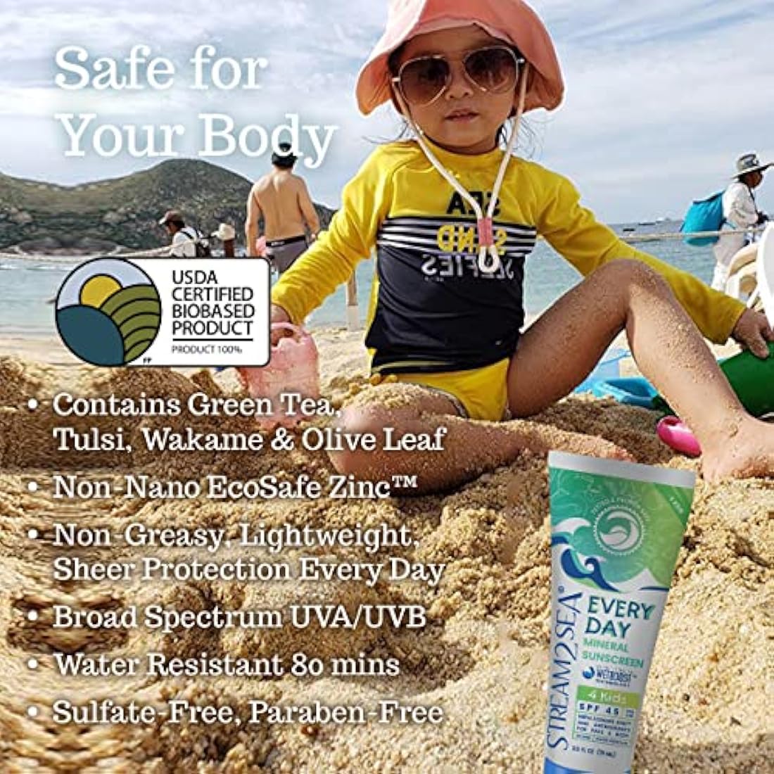 SPF 45 Every Day Kids Mineral Sunscreen | 75 ml Biodegradable, Paraben Free & Reef Safe Sunscreen for Face & Body for Kids | Non-Greasy, Lightweight & Sheer Mineral Protection Against UVA & UVB