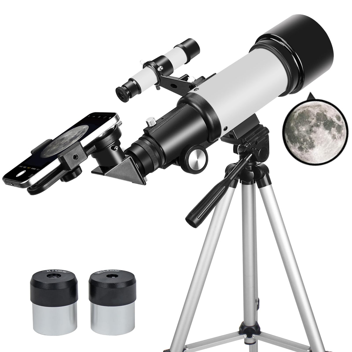 Telescope for Adults Beginners, 70mm Aperture 400mm AZ Mount Fully Multi-Coated Optics Refractor Portable Telescopes, Travel Telescope with Tripod