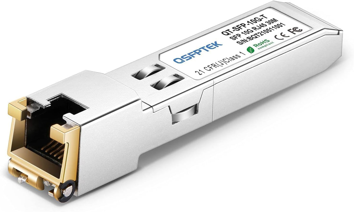 QSFPTEK 10GBase-T SFP+ RJ45 30m, 1.25/2.5/5/10G-T Copper Module SFP+ Transceiver Mini-Gbic for Cisco SFP-10G-T-S, Ubiquiti UF-RJ45-10G, Netgear,