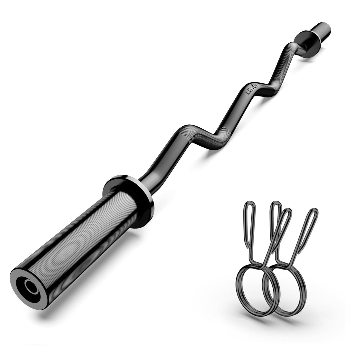 Olympic EZ Curl Barbell Bar 47", 2-Inch Curl Bar for Weight Lifting,Hip Thrusts,Squat,Biceps-Home Gym Weight Bar, Chrome Curling Bar for 2 Inch Weight