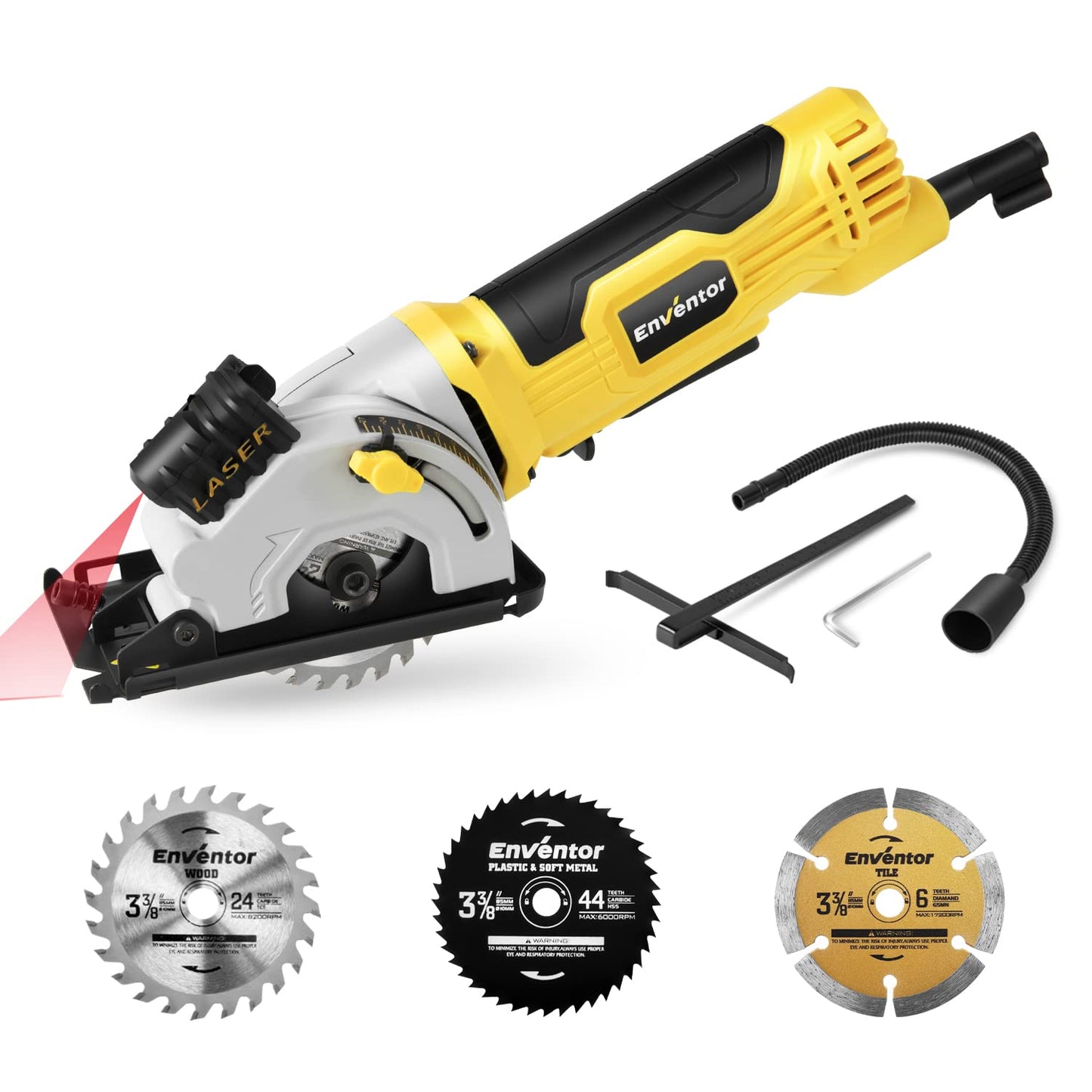 Enventor Mini Circular Saw, 580W 4000RPM Compact Electric Circular Saws with 3 Blades(85mm), Laser Guide, Scale Ruler, Pure Copper Motor Mini Saw for