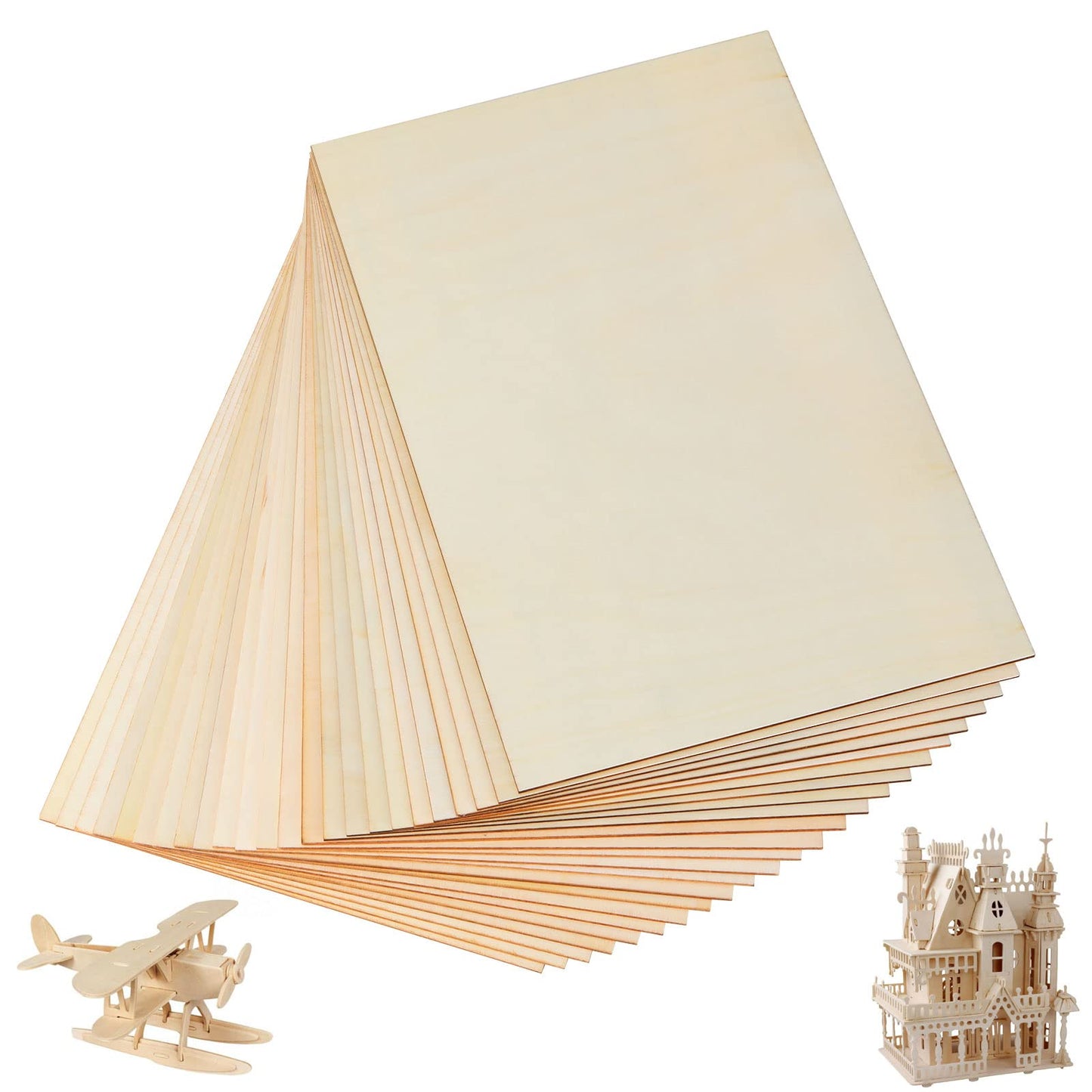 YOUNTHYE 24PCS Unfinished Plywood Sheets, 300x200x2mm Balsa Wood Sheets, Rectangular A4 Wood Sheets for Wood Craft Painting Engraved Model Making