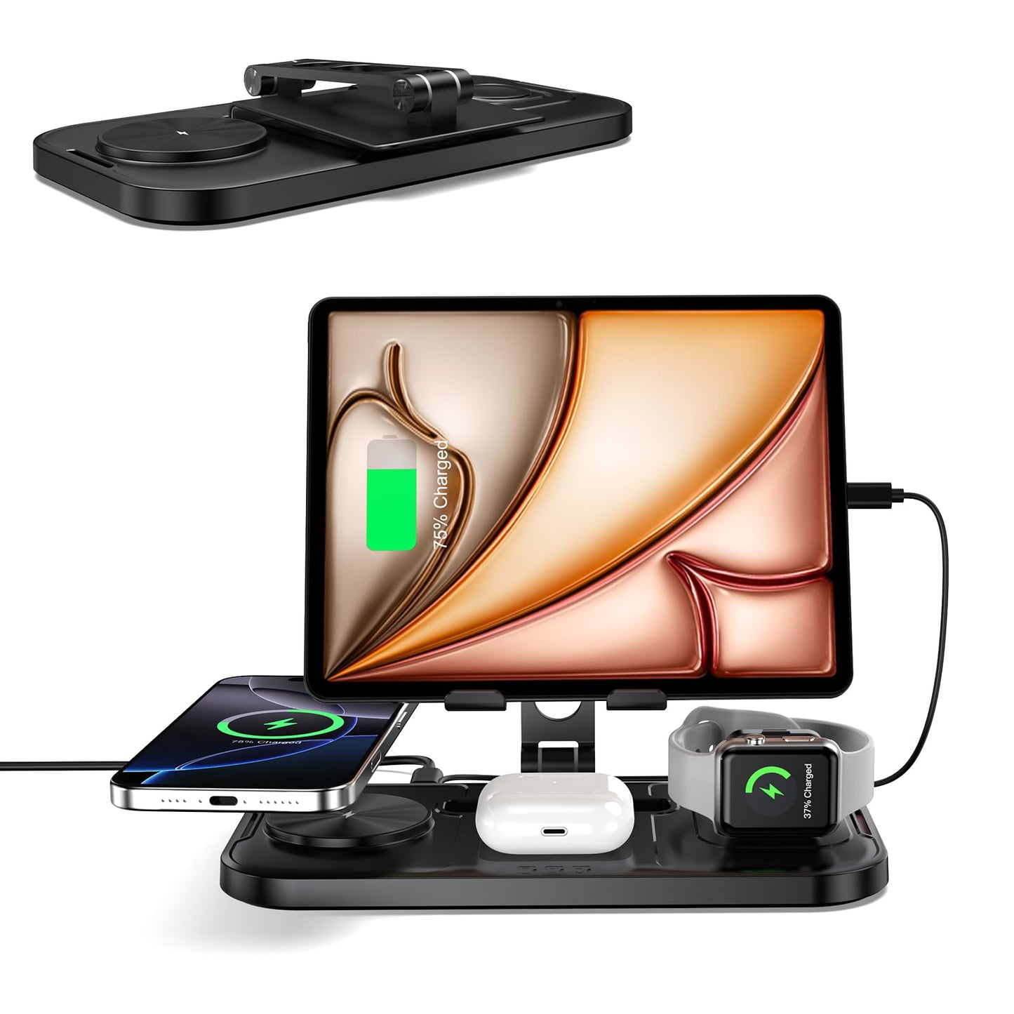 4 in 1 Wireless Charging Station for Apple, Foldable Tablet Wireless Charger, 18W Fast Charger Stand Multi Charging Dock for iPhone 16/15/14/13/12