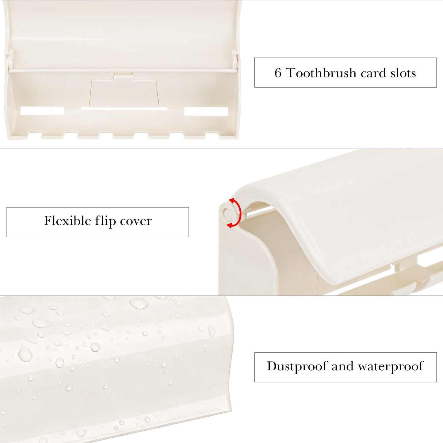 Linkidea 6 Slots Toothbrush Holder with Dustproof Cover & Toothpaste Clip, Plastic Self-Adhesive Brush Hanger for Shower