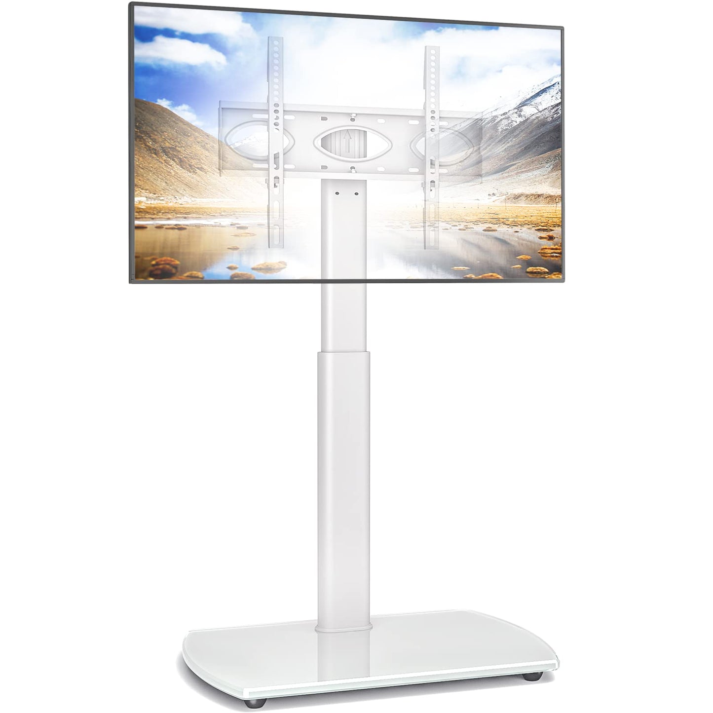 RFIVER Universal TV Stand Slim Corner TV Floor Stand for 32-70 Inch TVs, Height Adjustable Swivel Cantilever Tall TV Stand with Tempered Glass Base