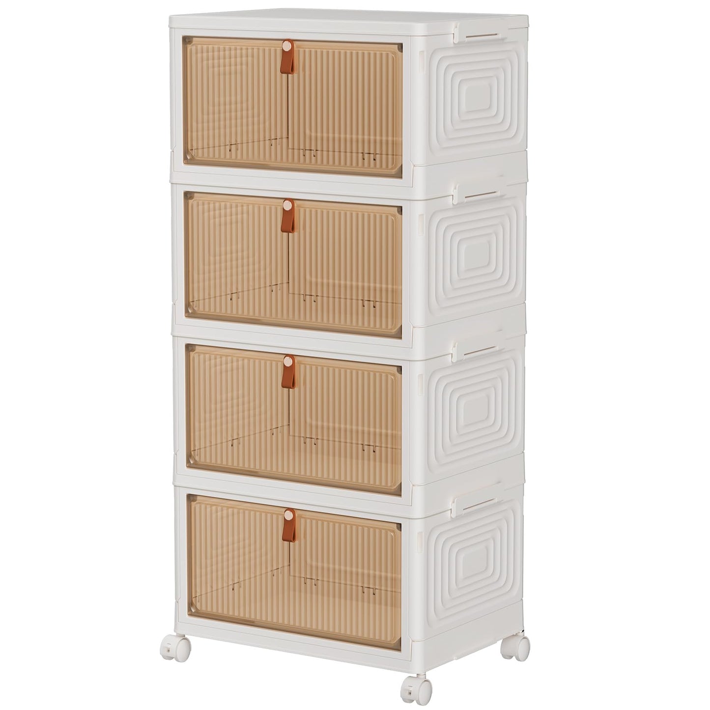 TidyTrove Storage Boxes with Lid, Plastic Storage Boxes with 1 Lid 23L/Tier, 4-Tier Stackable Bins with Wheels, Folding StorageBins, Storage Organizer