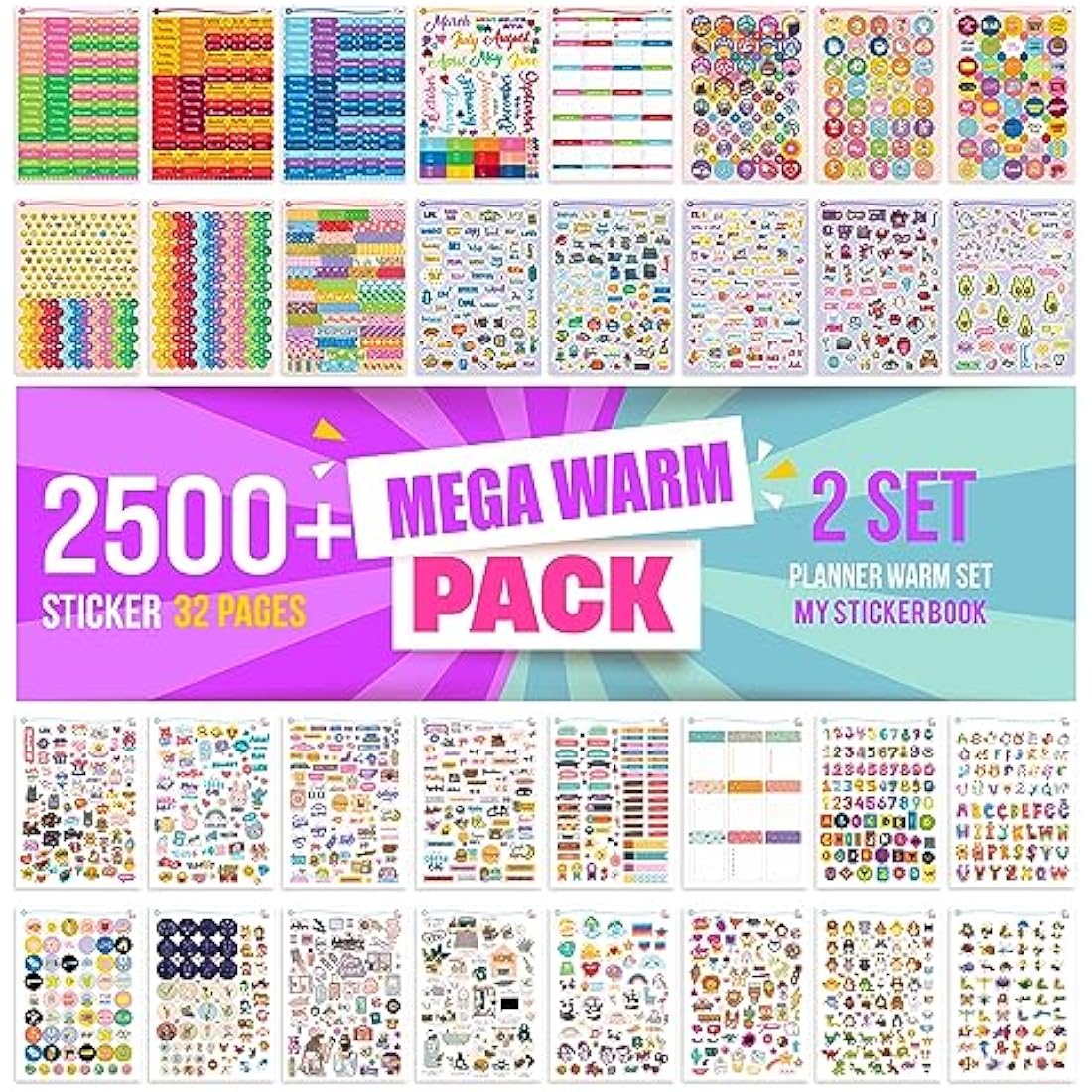 colortouch Sticker Set - 2500+ Pcs Monthly, Weekly, Daily Stickers - 32 Sheets Journal Sitckers Album for Planner, Organizer, Calendar, Album, Journal, Daily, Notebook, Bullet Journal, Homework