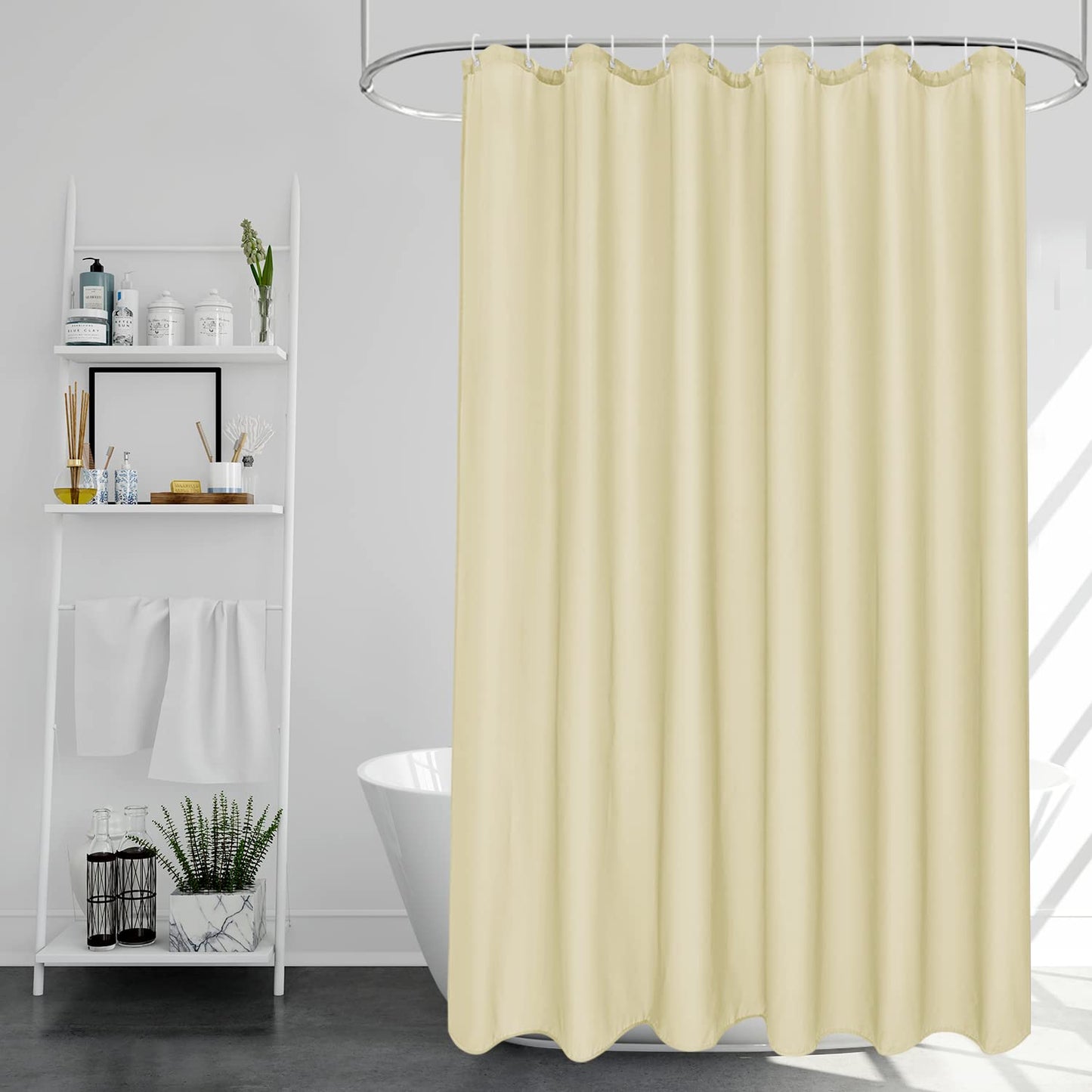EurCross Beige Shower Curtains Mould Proof Resistant Washable, Quick Dry Water-resistant Fabric Bathroom Shower Curtain 180 x 180cm Drop with 12