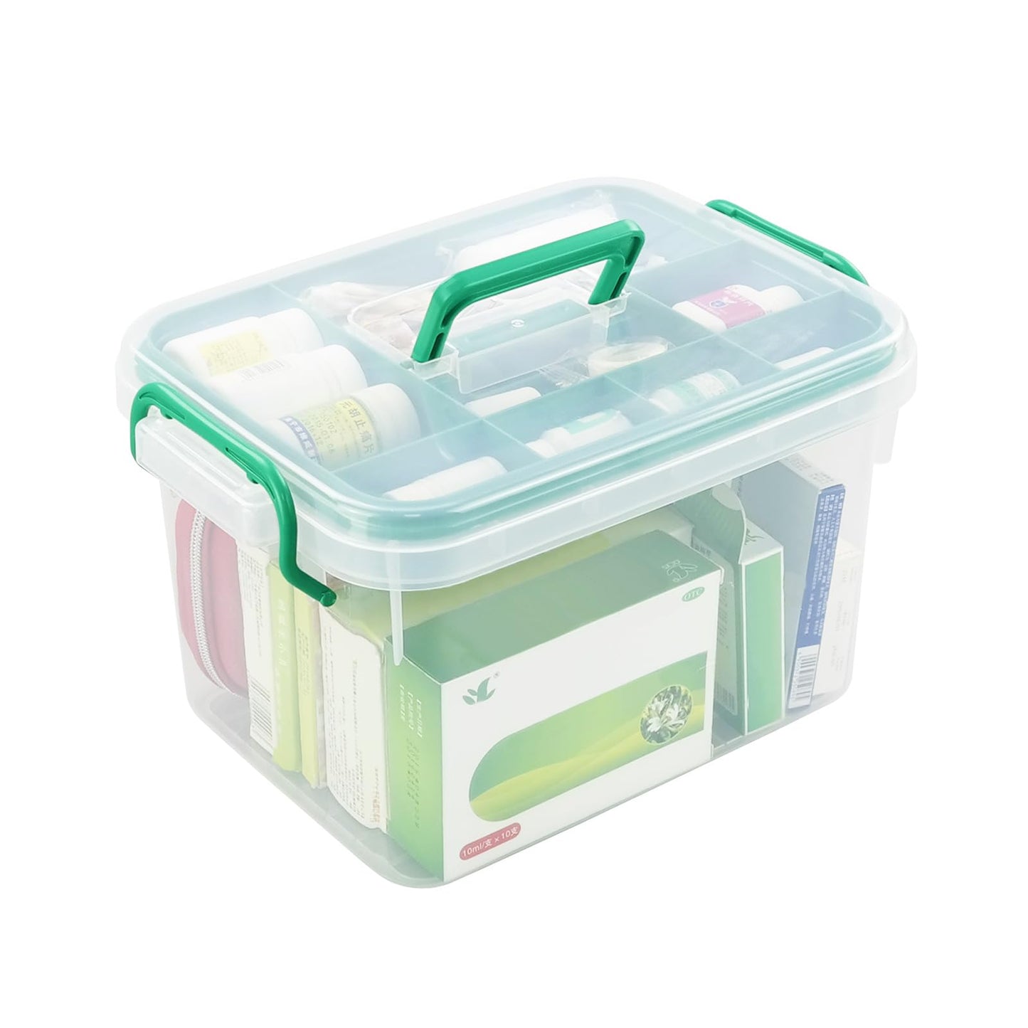 Parlynies Plastic First Aid Box, Medicine Storage Box with Insert, Household Medicine Storage Kit Organizer
