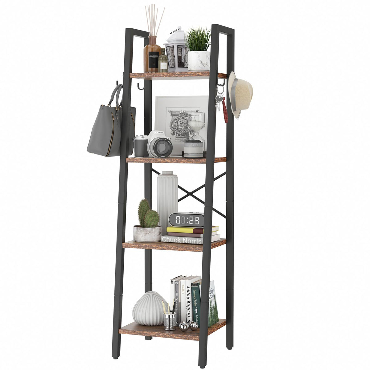 YMYNY 4 Tier Ladder Bookshelf, Height 125CM Bookcase, Freestanding Storage Organiser Shelves, Shelving Unit for Living Room Bedroom, Kitchen, Plant