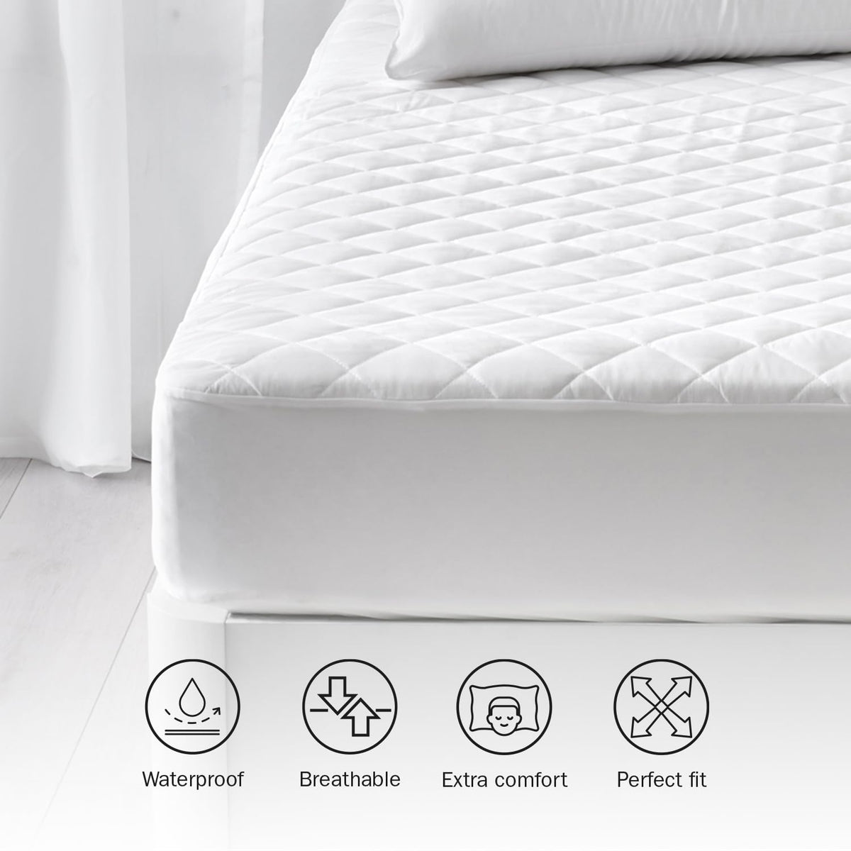Pikolin - Quilted Fibre Mattress Protector – Waterproof, anti-dust mite, white Cama 160-160 x 190/200 cm white