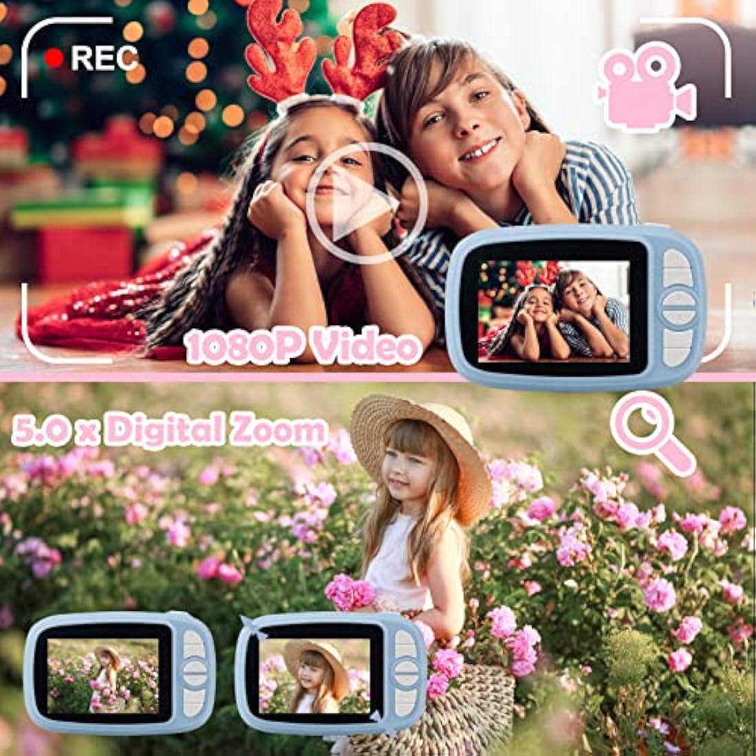 GlobalCrown Kids Camera Instant Print,3.5 Inch Screen Video Child Digital Kids Instant Camera Photo Gifts for Boys Girls (Included 4 Rolls of Printing Paper and 32GB Card)