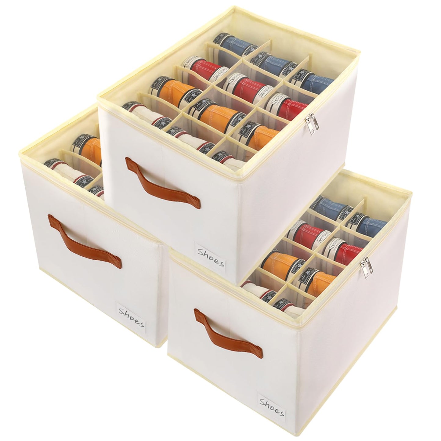 Patinao 3 Pack Shoe Storage Box Organiser for Closet - 36 Cell Space Saver Shoes Containers Bin with Clear Lids Stackable, Can Fit Ottoman, Foldable
