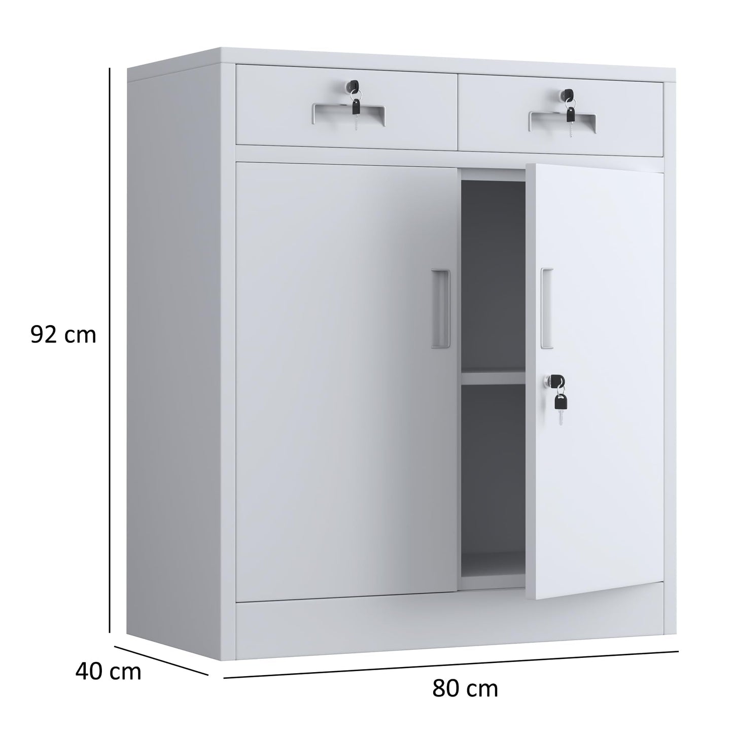 JINGUR Metal Storage Cupboard with Locking Doors and 2 Drawers (White)