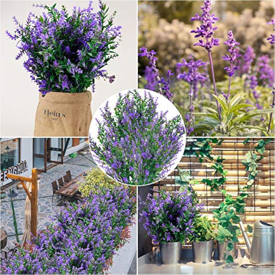 Artificial Lavender Flowers, 6 Pack Artificial Lavender Flowers, UV Resistant Plastic Flower for Garden, Home, Indoor and Outdoor (Purple)