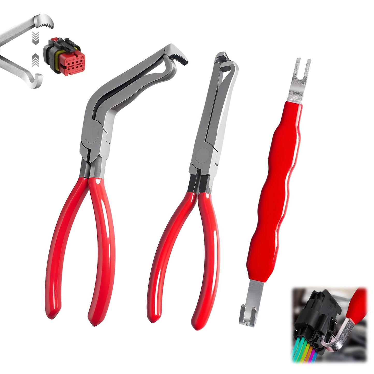 3Pcs Electrical Disconnect Pliers Set, Automotive Electrical Connector Pliers and Electricals Connector Separator Tool for Fuel Line Hose and Push-Tab