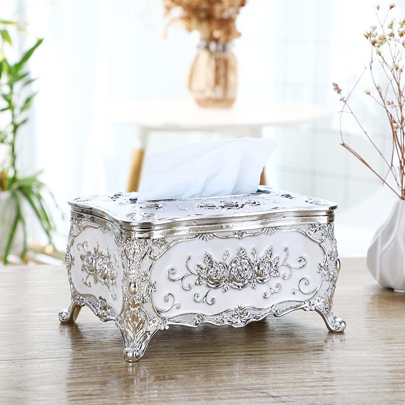 tissue box holder square, silver acrylic napkin dispenser 18.5 x 12.5 x 10 cm for home office bathroom