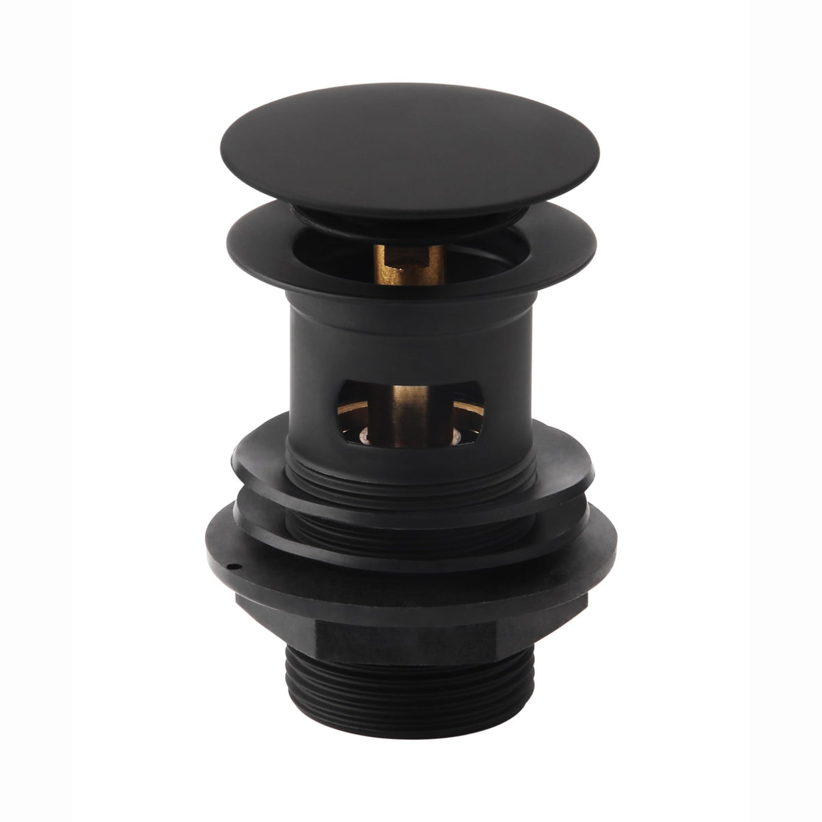 ENKI, W06, Matte Black, Slotted, Standard 1.1/4" Connection Pop Up Basin Waste Sink Plug, Push Button Click Clack Plug, Allows Water to Drain Away,