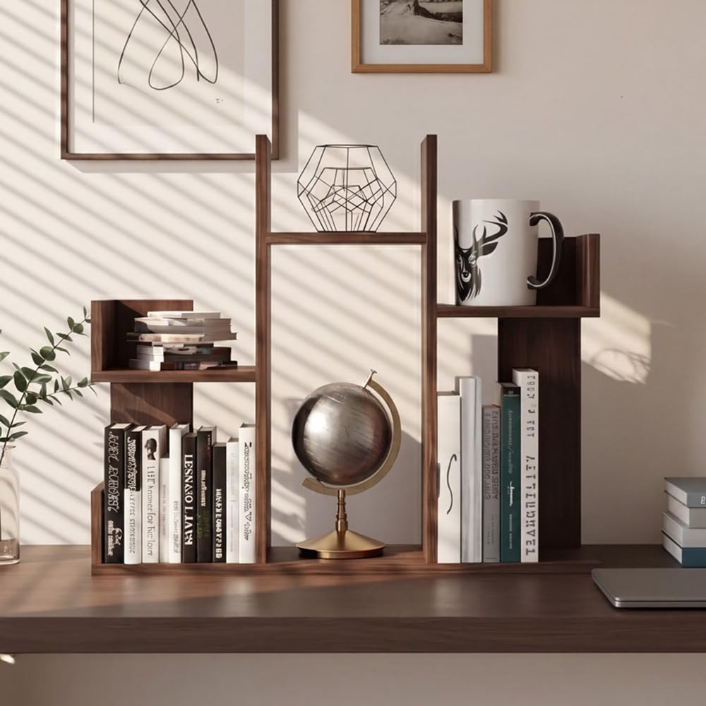 佳木の家 Desktop Wooden Storage and Display Shelf 56x47cm – Bookcase & Spice Rack for Home, Kitchen, Office