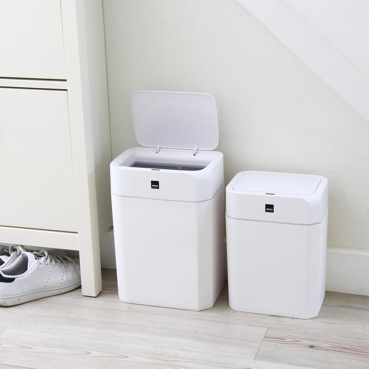 Sensio Home Value 2 Pack 12L+16L Waterproof Motion Sensor Trash Cans Dust Bins with Auto Lids, Automatic Garbage Bins for Bedroom Kitchen Bathroom