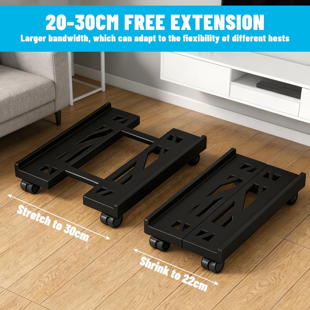 Ruioomeep PC Stand With Wheels, PC Tower Computer Stand, Mobile CPU Stand, Adjustable CPU Holder, With 4 Lockable Castors For Gamer, Home (Black)