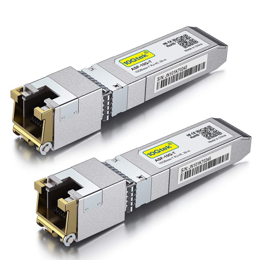 10Gtek [2 Pack 10Gb SFP+ RJ45 Copper Module 30-meter, 10GBase-T SFP+ Transceiver Compatible for Cisco SFP-10G-T-S, Ubiquiti UniFi UF-RJ45-10G,