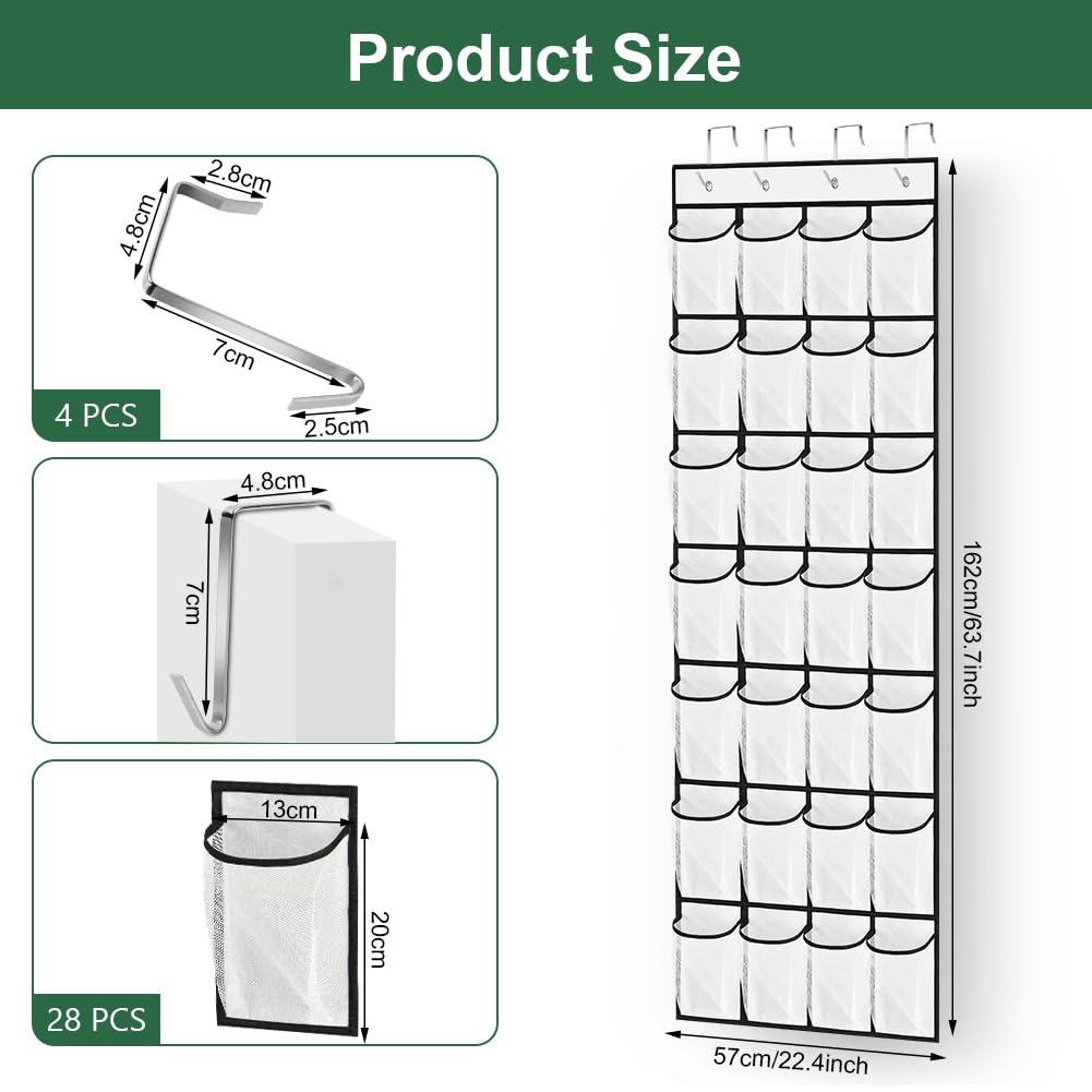 AUAUY Over the Door Shoe Storage Organiser, 28 Large Mesh Pockets