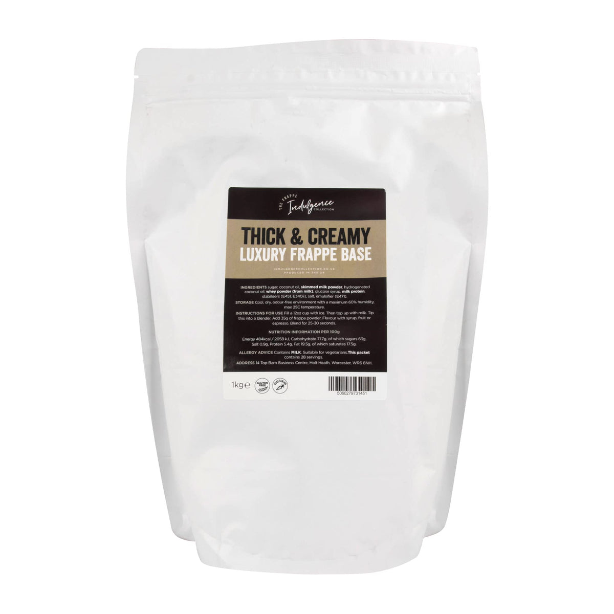 Indulgence Collection Frappe Powder Base 1kg - Unflavoured Mix - Luxurious Thick and Creamy Texture - Flavour with Espresso, Milk, Syrup and Fruit -