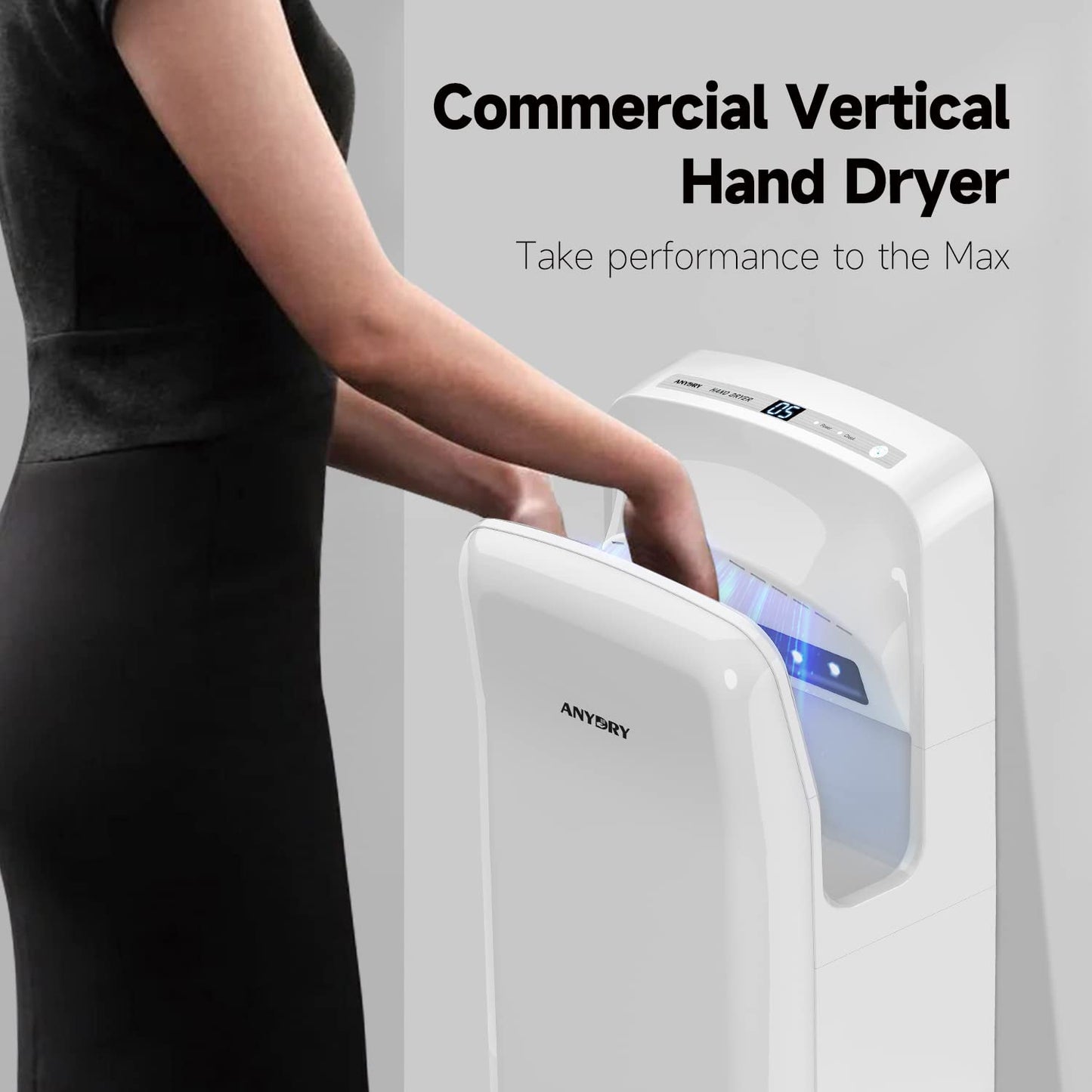 anydry 2005H Hand Dryer,Commercial Electric Hand Dryer,With Sponge Filter,Super Powerful,7-10 Seconds to dry,1750-2050 Watts (White)