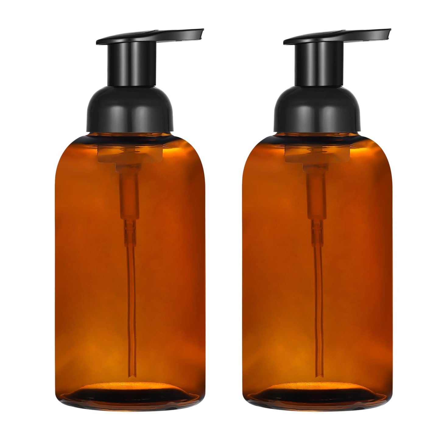 2 Pack Amber Glass Jar Soap Dispenser with Foaming Pump, 13 Ounce Amber Round Bottles Dispenser with Foaming Pump