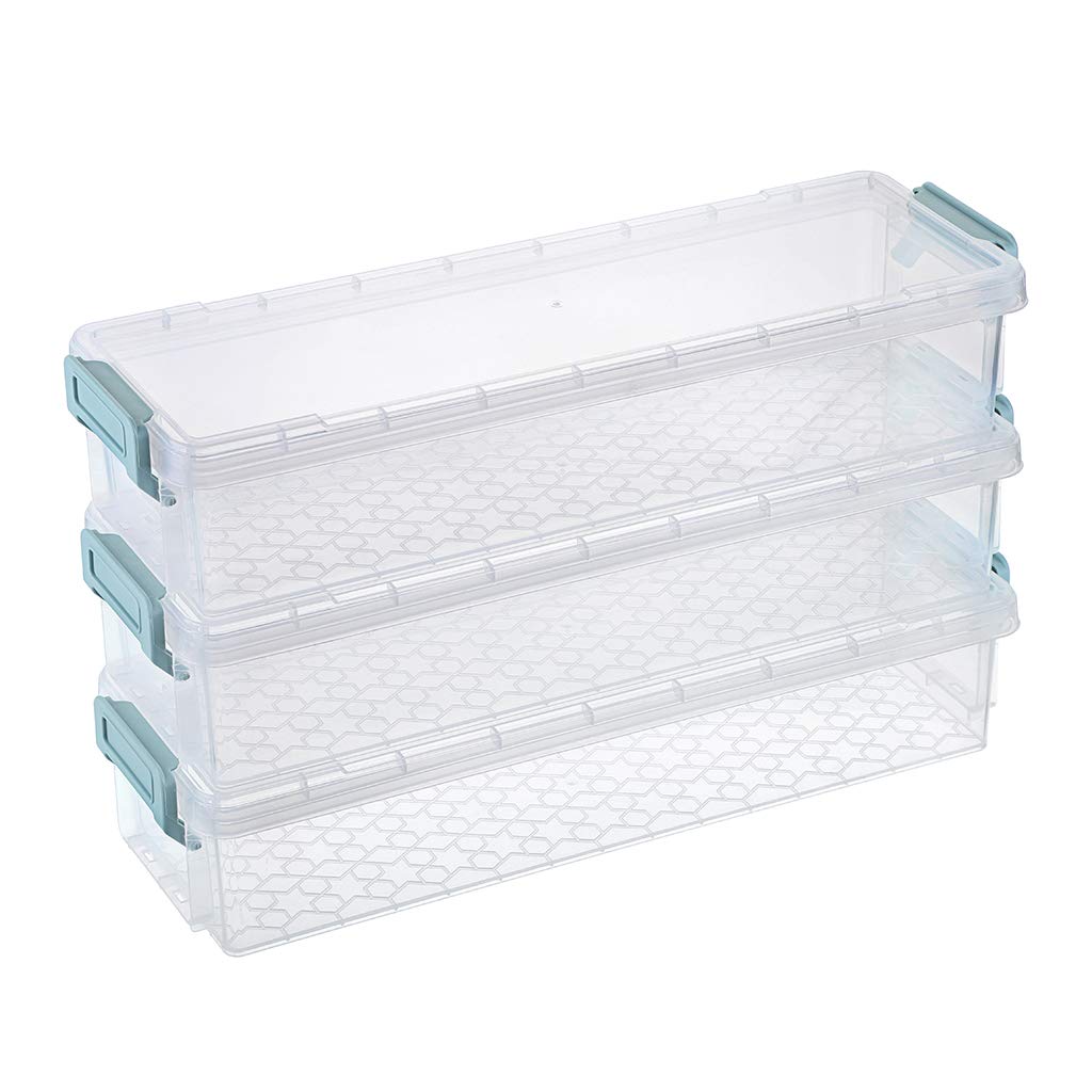 SUMTree 3 Pack Plastic Clear Storage Containers with Grey Clip 1.5L (Blue)