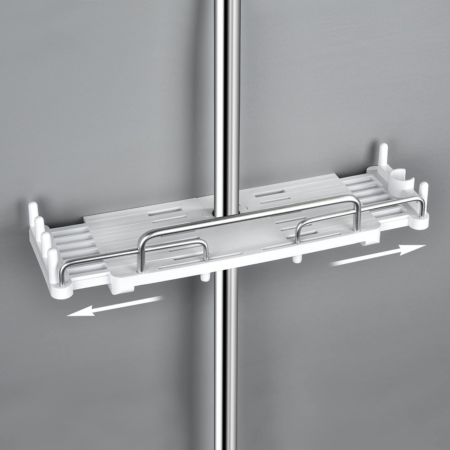 LOLYPOT Shower Shelf No Drilling Telescopic 32-48 cm, Shower Shelf for Hanging Bathroom Organiser, Shower Shelf No Drilling, Shower Rail Storage Shelf