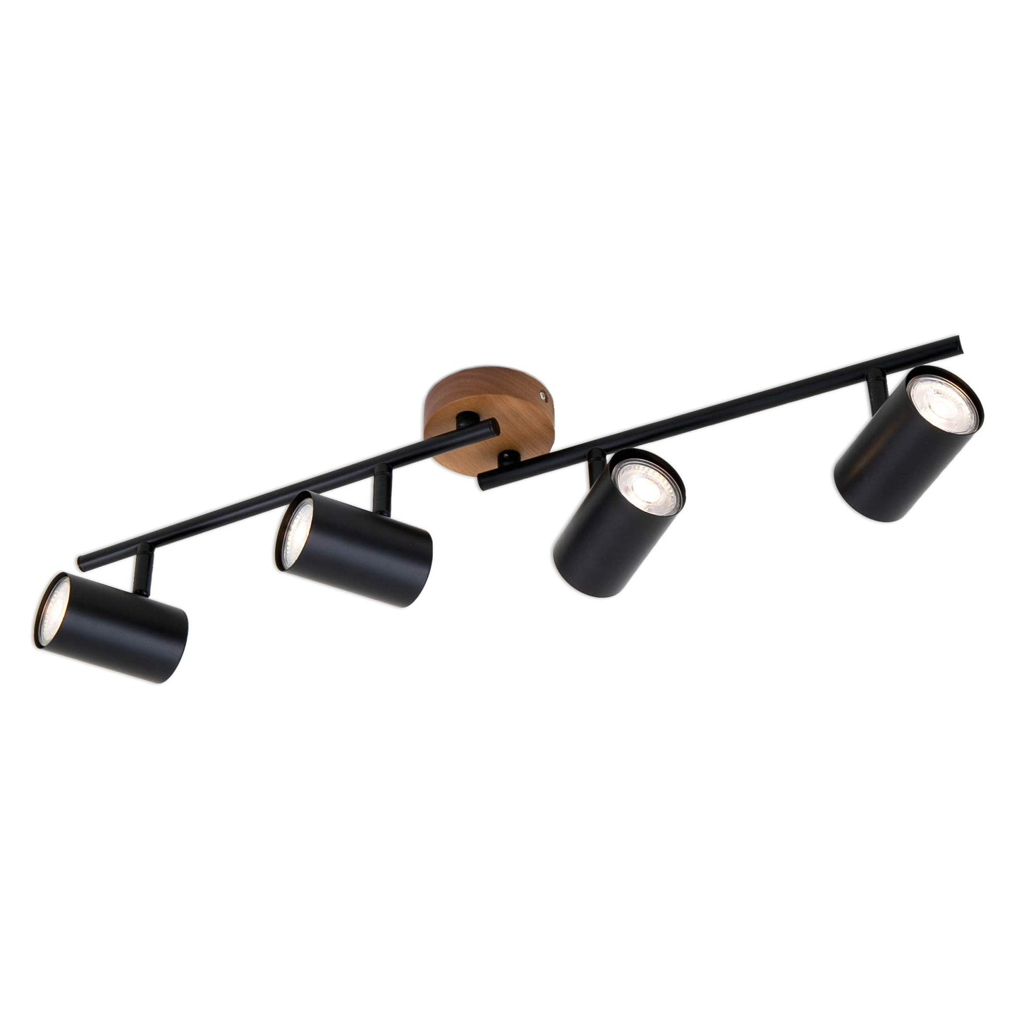 Briloner Leuchten 2920-045 Spotlight, Retro, Vintage Ceiling Light, can be rotated and swivelled, 4X GU10, Metal and Wood, Black, 682 x 90 x 145 mm (L