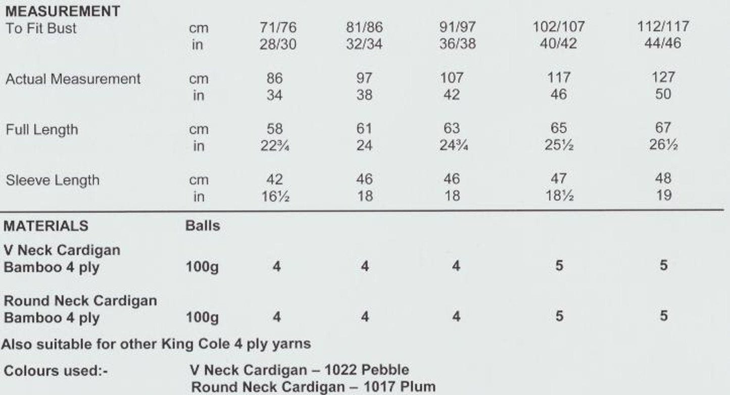 King Cole 4 Ply Pattern - 3926 Womens V Neck and Round Neck Cardigans by King Cole - King Cole Patterns