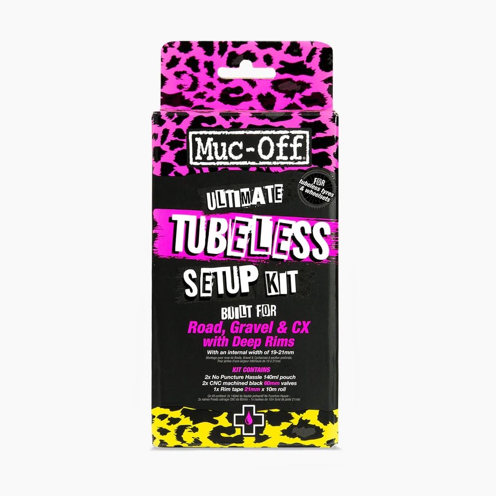 Muc-Off Ultimate Tubeless Setup Kit, Road/Gravel/CX 60mm - Tubeless Conversion Kit for Bikes - Includes Tubeless Tyre Sealant and Tubeless Valves