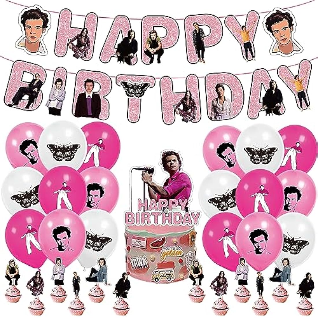 Singer Birthday Party Decorations, Singer Party Supplies Music Star Happy Birthday Banners Balloons Cupcake Cake Toppers for Fans Girls