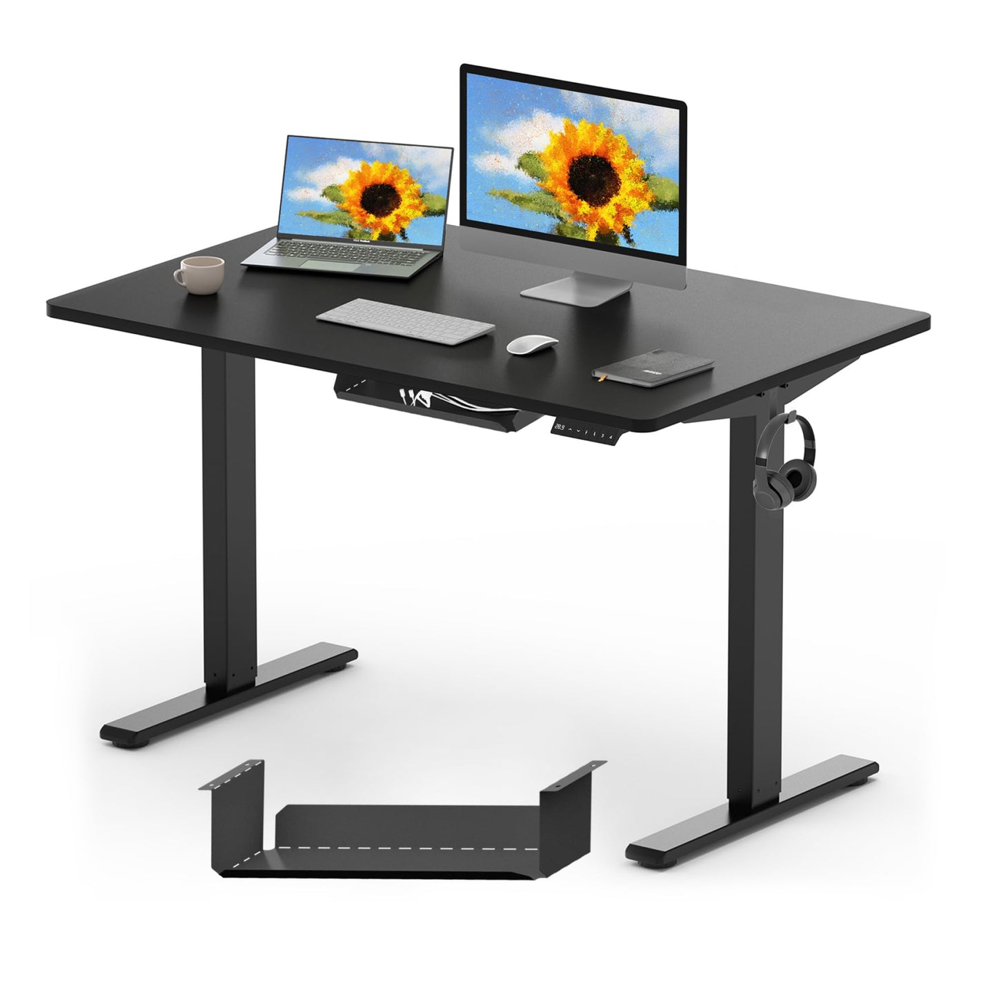 FLEXISPOT ONE PIECE Electric Standing Desk Height Adjustable Desk Sit Stand Desk with 4 Memory Smart Pannel and Backpack Hook for Home Office